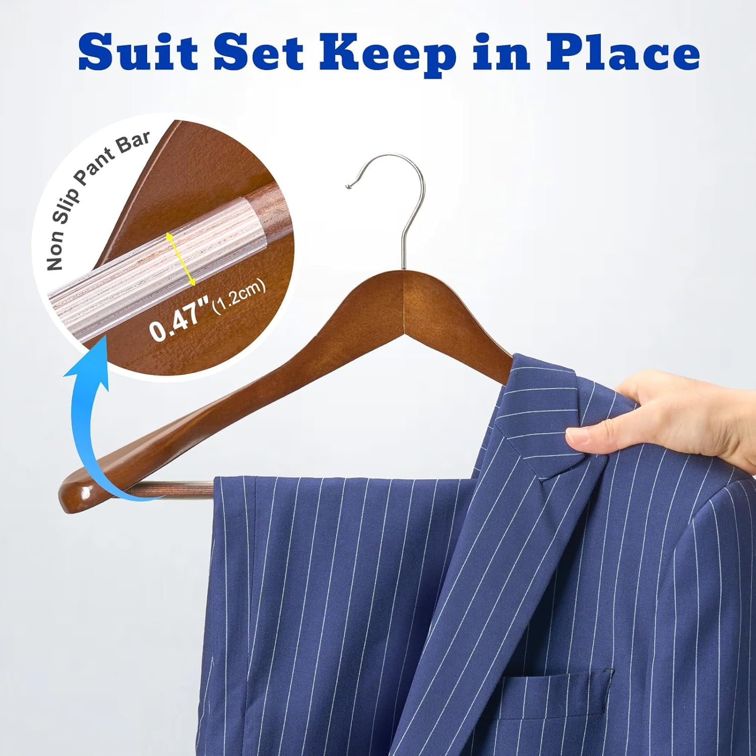Solid Wood Wide Shoulder Hangers with Non-Slip Pants Bar, 360 °   Swivel Hook for Suits, Dresses, Jackets, and Heavy Clothes - 6 Pack (Walnut Finish)