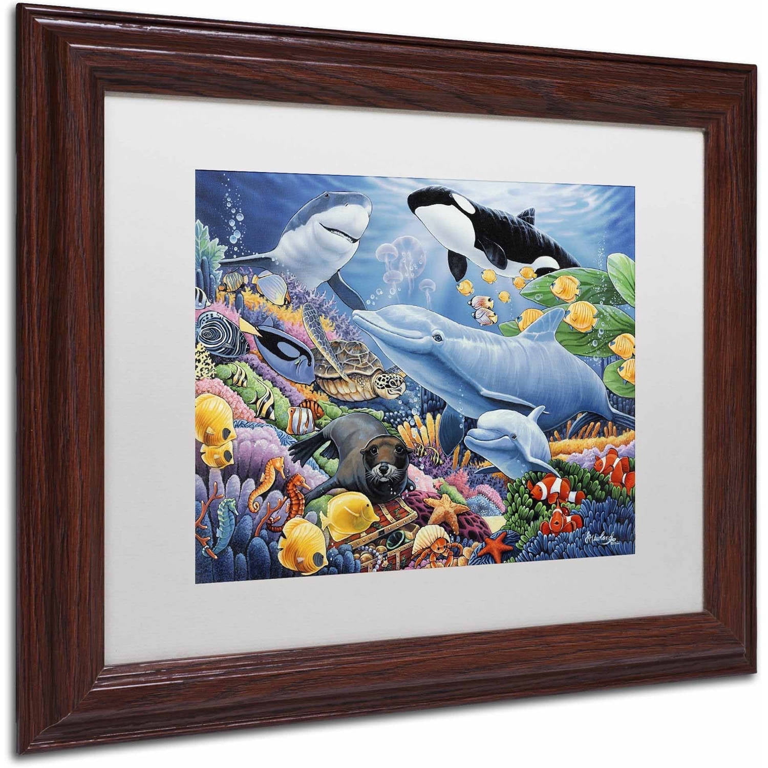 Trademark Fine Art 'Sealife' Canvas Art by Jenny Newland, White Matte, Wood Frame
