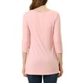thumbnail image 3 of INSPIRE CHIC Women's Tops Round Neck 3/4 Sleeve Button Decor Irregular Hem Casual Style Blouse S Light Pink, 3 of 6