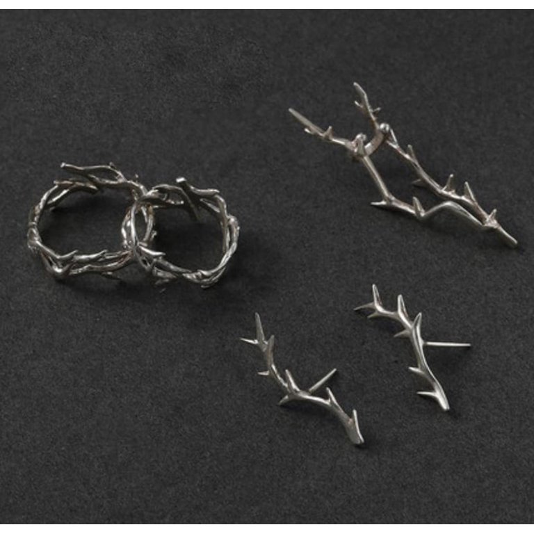 Silver Thorn Branch Rings Women Adjustable Rings for Engagement Proposal