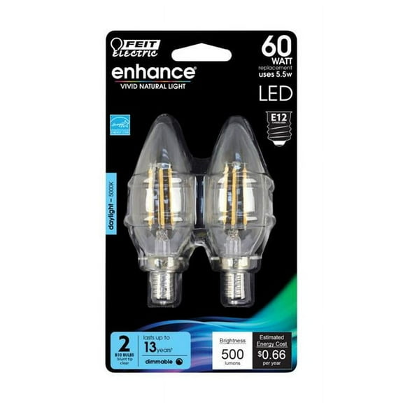 Feit Electric BPCTC60950CAFL2 Enhance B10 Filament LED Bulb, 5.5 W