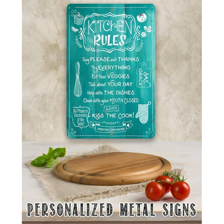 Personalized-custom Kitchen Rules On Dark Wood Background -metal Sign 8"x12" Or 6"x8" Or 12"x18" Farmhouse, Modern Sign