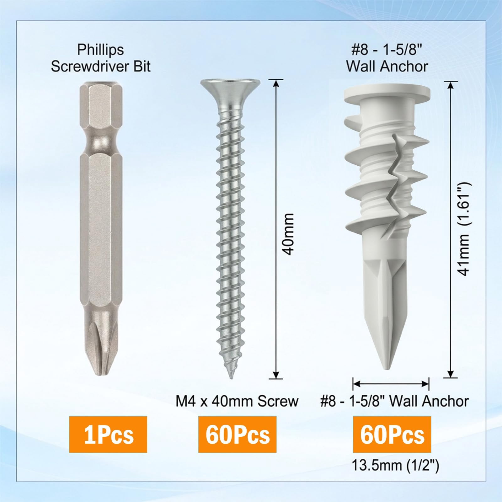 352pcs Self-Drilling Drywall Anchors and Screws Kit, 9 Different Assorted Size, Include Nylon Plastic Wall Anchors,Galvanized Steel Anchors, Screws, Hollow Door Anchors, Holds Up to 75lbs