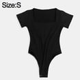 thumbnail image 2 of Body negro de manga corta con cuello cuadrado para mujer, body tipo camiseta, body ajustado para mujer, 2 of 6