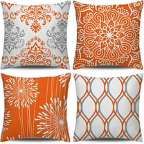 Decorative Throw Pillow Covers 18x18 inch Set of 4,Orange and White Modern Simple Square Pillow Case Cushion Cover for Sofa Couch Farmhouse Outdoor Living Room (Burnt Orange and White)