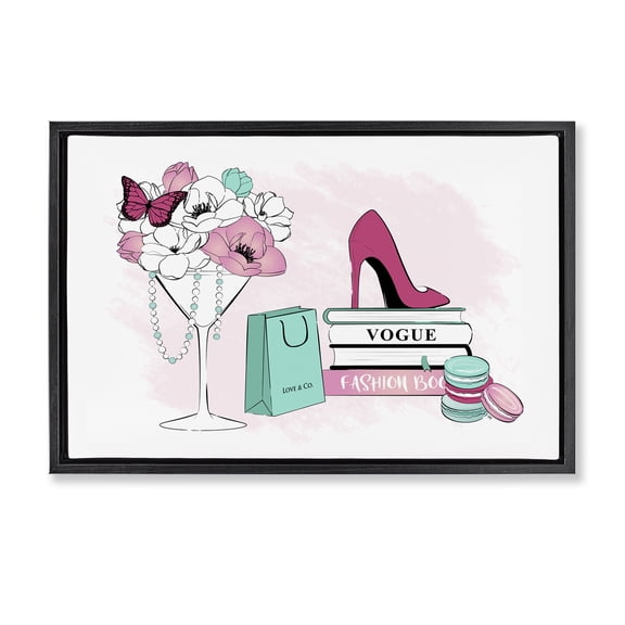 Stupell Industries Contemporary Fashion Books Scene Black Floating Frame Canvas Art, 25 x 17, by Martina Pavlova