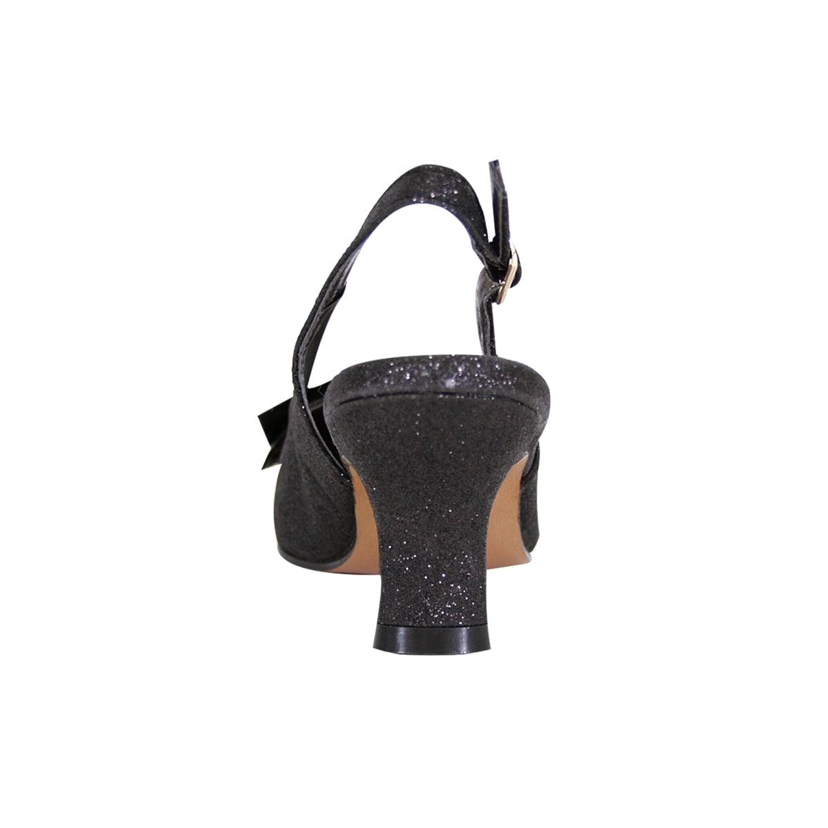 FLORAL Alaina Women's Wide Width Crystal Rose Bow Glitter Fabric Upper Slingback BLACK 8.5
