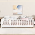 thumbnail image 2 of Bellemave Twin Size Floor Bed with Fence and Door, Montessori Floor Twin Bed with Built-in Book Rack, Solid Wood Twin Bed with Slats and Safety Guardrails, White, 2 of 7
