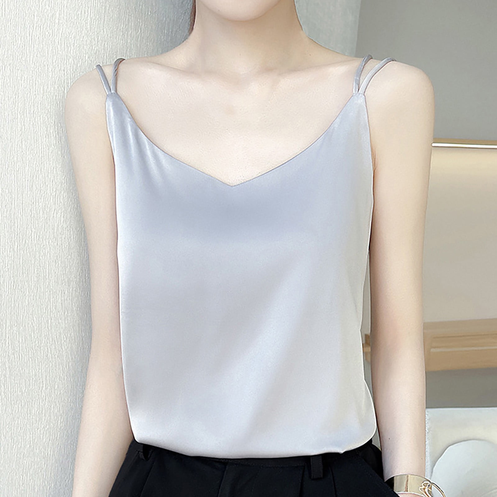 QHFBli Womens Silk Satin Camisole Tank Tops V Neck Spaghetti