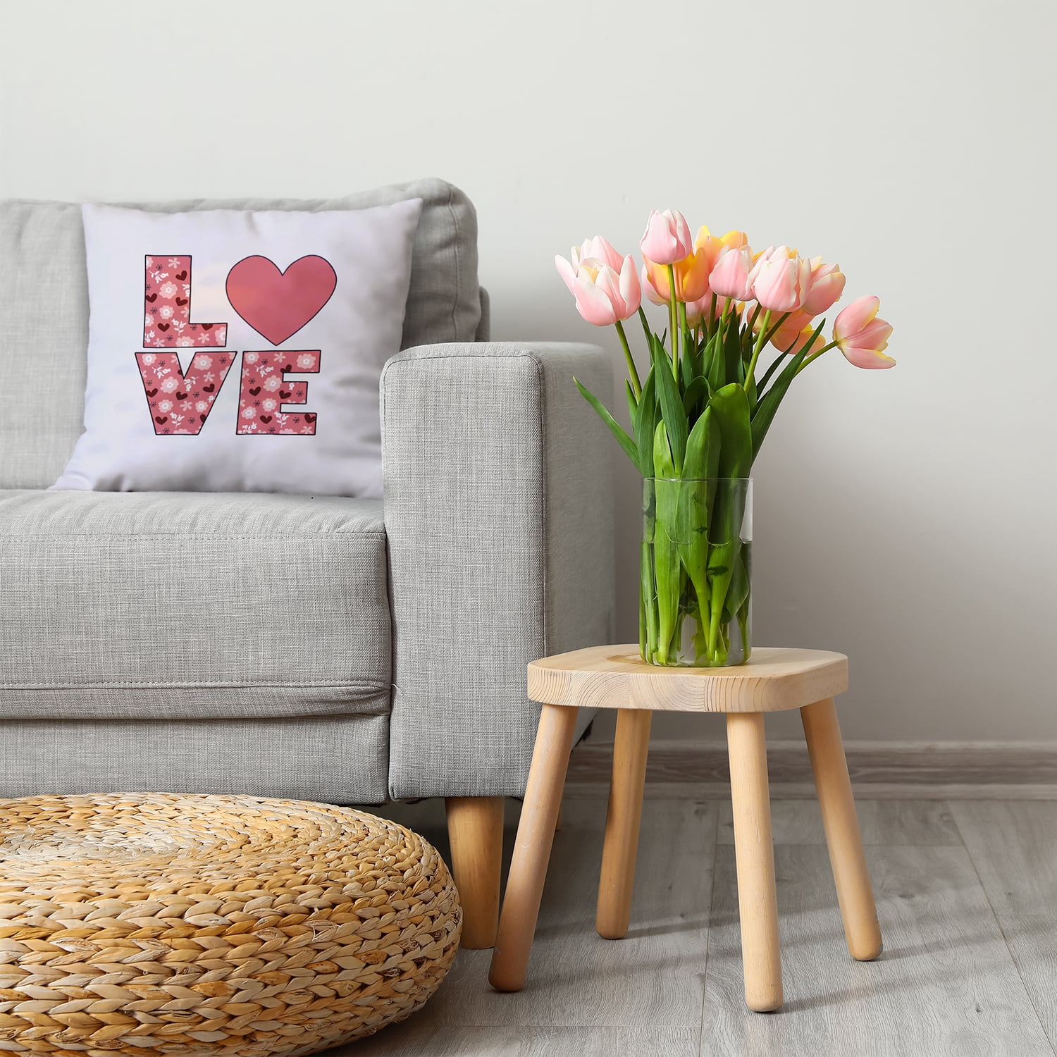 20"x20" Simply Daisy Valentines LOVE with Flowers Poly Accent Pillow, Mauve Qty 1