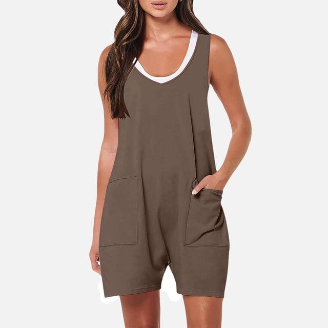 MKLEKYY Pantalones Cortos Deportivos Para Mujer, Monos Para Mujer, Mono Informal Sin Mangas Con Tirantes, Pantalones Cortos Holgados Con Bolsillos
