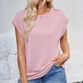 thumbnail image 2 of cfhntfmh Tops for Women Trendy Summer Cap Sleeve Round Neck Textured Shirts Casual Basic Solid Color Tees, 2 of 7