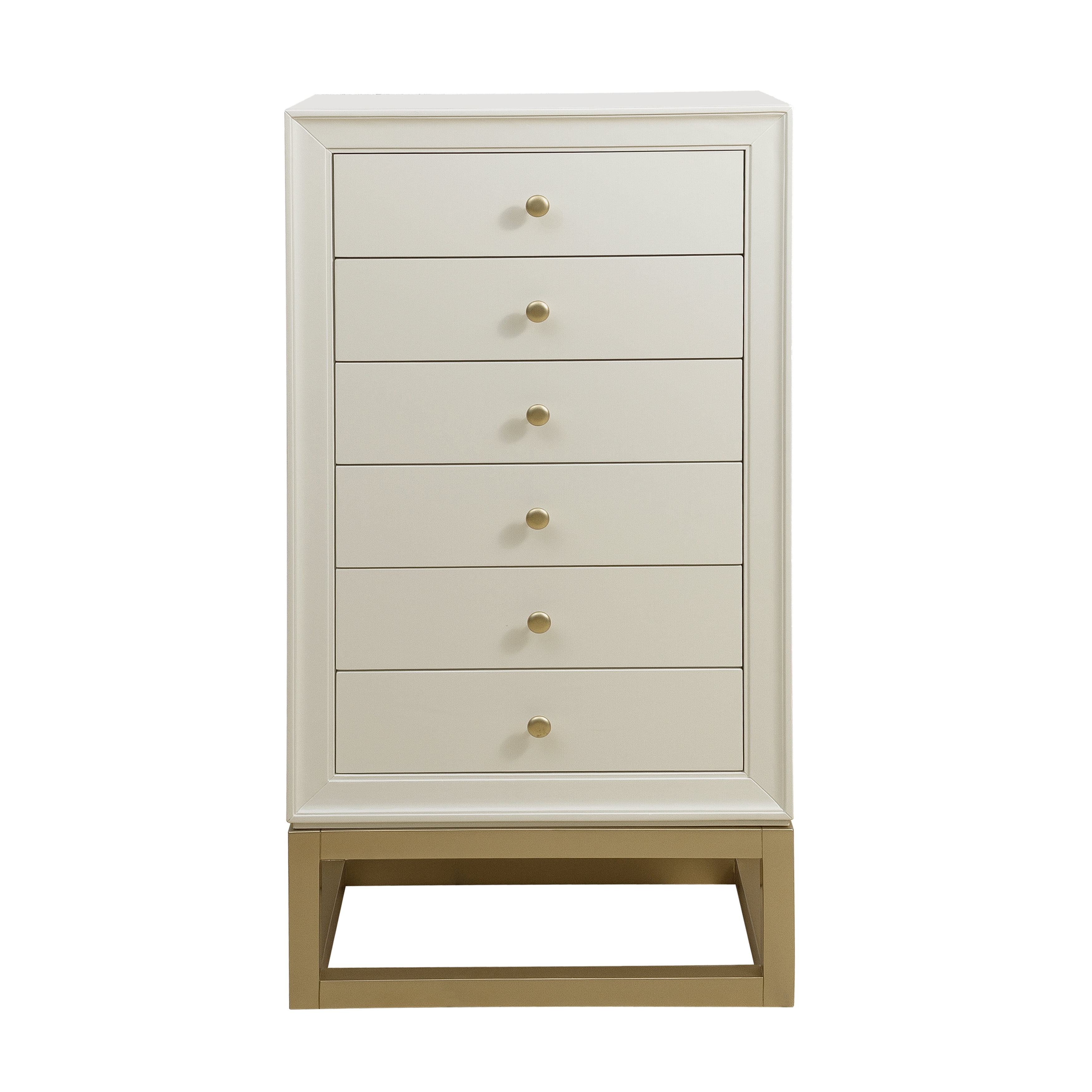 HomeFare Modern Six Drawer Jewelry Armoire in White & Gold