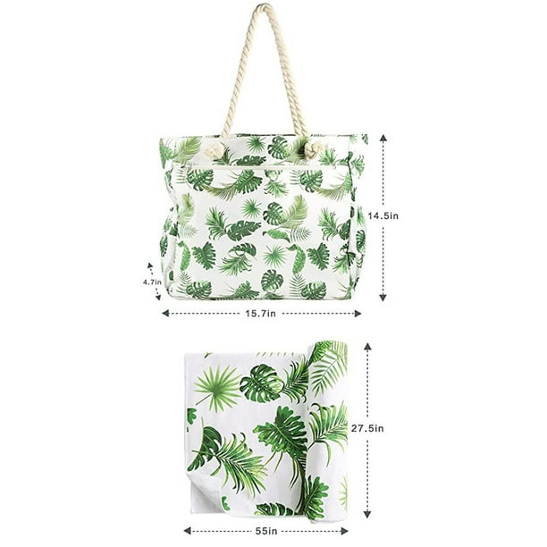 Tropical Summer Palm Tree Leaf Large Beach Bag Tote Bags Reusable ...