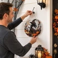 thumbnail image 4 of Circular Hanging Door Sign Pearl Painting Artwork, Harvest Pumpkin with Black Raven & Stardust Moon, Festive Gothic Halloween Party Home Door Wall Hanging Decorative Crafts, 4 of 7