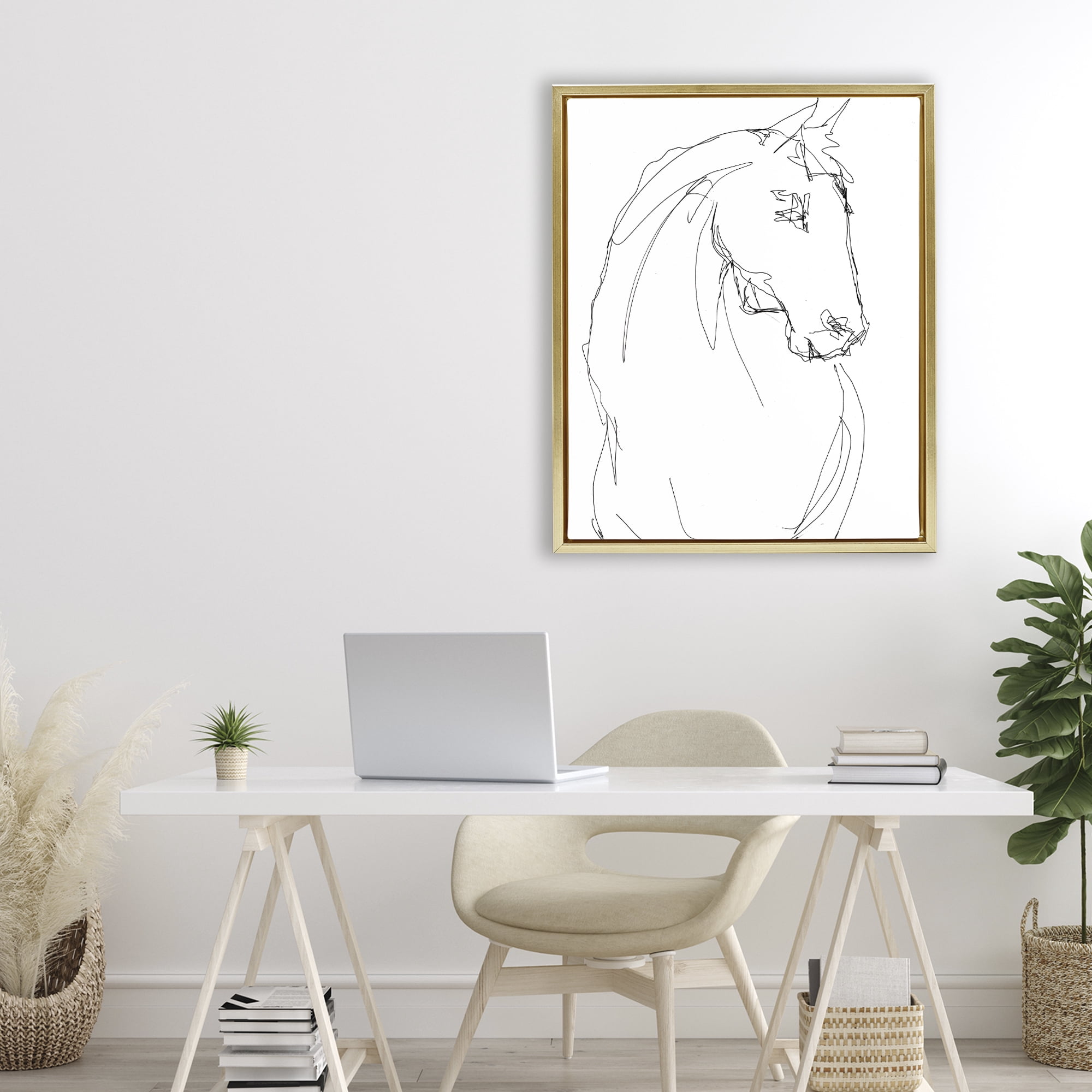Stupell Industries Sketched Horse Contour Gold Framed Floater Canvas Wall Art, design by Lorenzo Collective