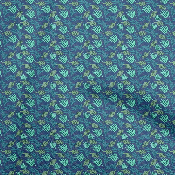 oneOone Polyester Lycra Blue Fabric Leaves Fabric For Sewing Printed Craft Fabric By The Yard 56 Inch Wide