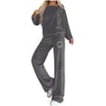 thumbnail image 5 of Dxzfnsa Women 2 Piece Outfits Sweatsuit Oversized Long Sleeve Pullover Off the Shoulder Tops Wide Leg Pants Lounge Set S-3XL, 5 of 9