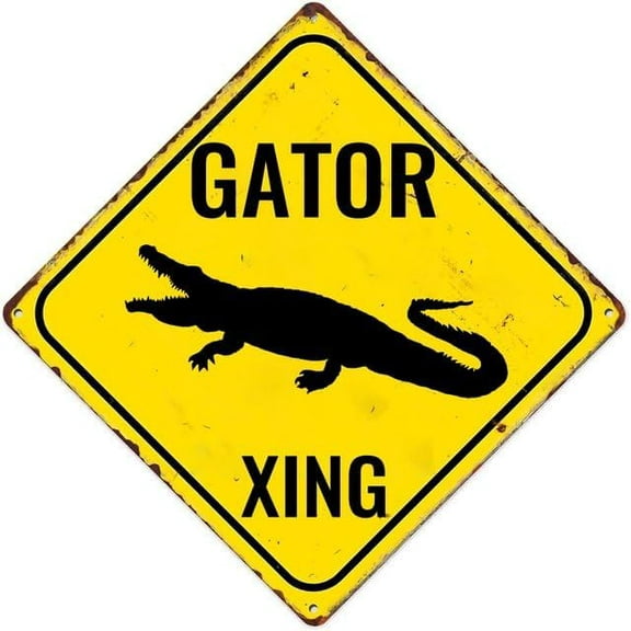 Animal Crossing Sign Gator Xing Retro Art Tin Painting Metal Sign Wall Decoration Gift Perfect 12 X 12 Inch For Bar Club Parlor Cafe Store