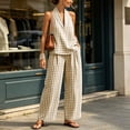 thumbnail image 6 of Karymi Rompers for Women 2 Piece Gingham Linen Blend Outfit Set, V Neck Sleeveless Loose Pullover Tank Top+Elastic High Waist Wide Leg Pants with Pockets Jumpsuits for Women Dressy, 6 of 7