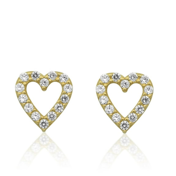 14K Yellow Gold Cz Womens Tiny Heart Stud Earrings - 0.23in