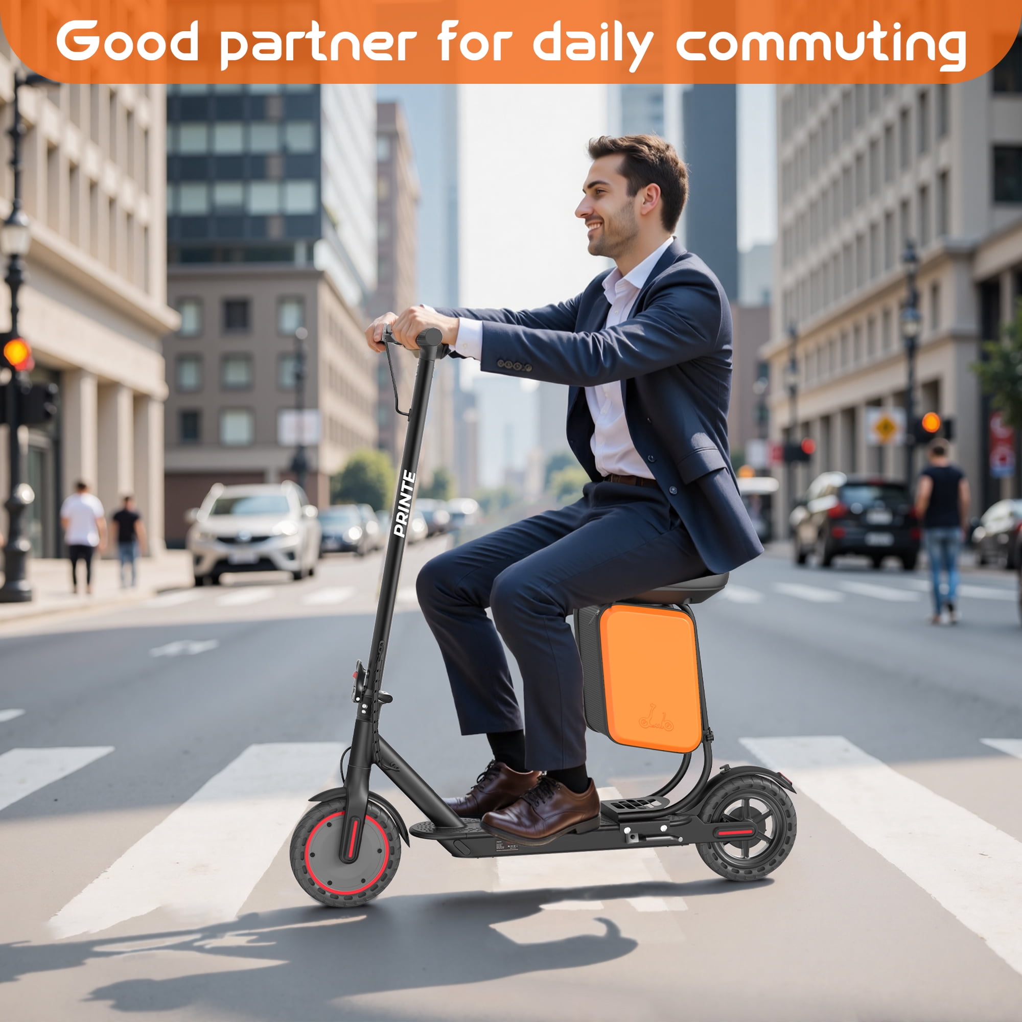 PRINTE N1 Electric Scooter 350W with Seat and Storage Bag, LCD Display Waterproof APP 19MPH for Adult and Teen UL2272