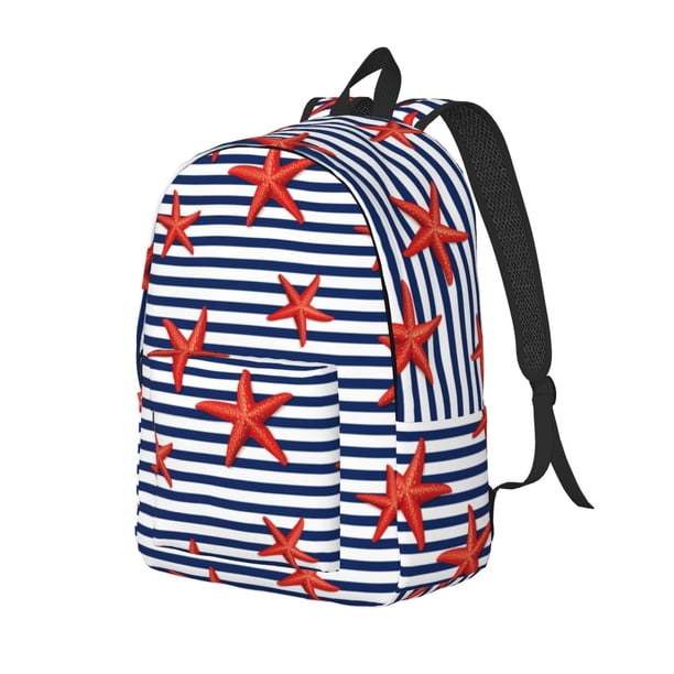 Easygdp Starfish Navy Blue Stripe Mochila de Lona Resistente para Laptop, Compatible con Laptops de 15 a 17 pulgadas, Ideal para Escuela, Trabajo y Viajes-Small