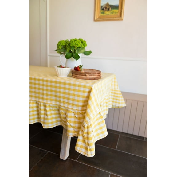 Yellow Ruffled Gingham Tablecloth 60" x 120"