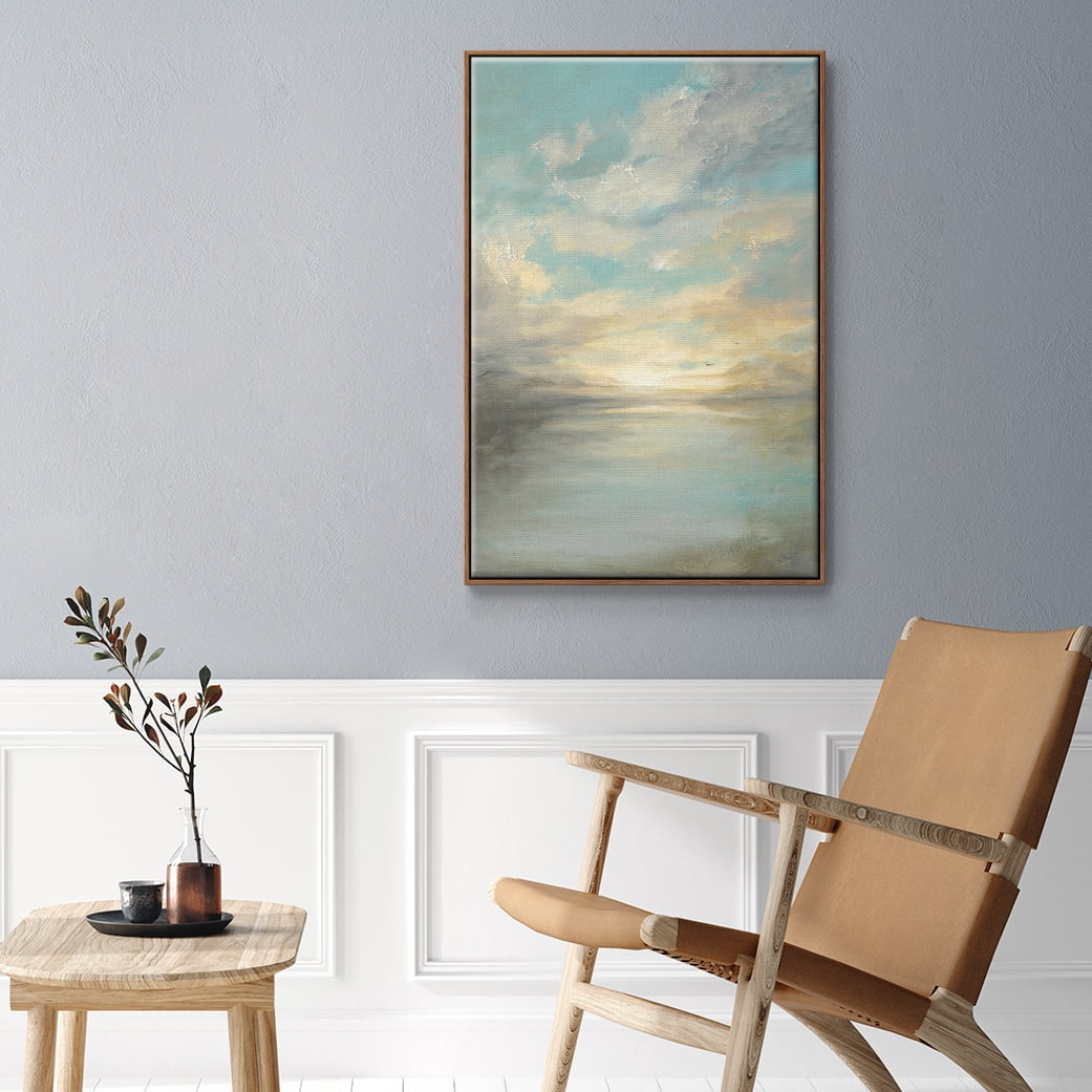 Morning Glory Framed Premium Gallery Wrapped Canvas - Ready to Hang - 25 x 37 - Walnut Floating Frame