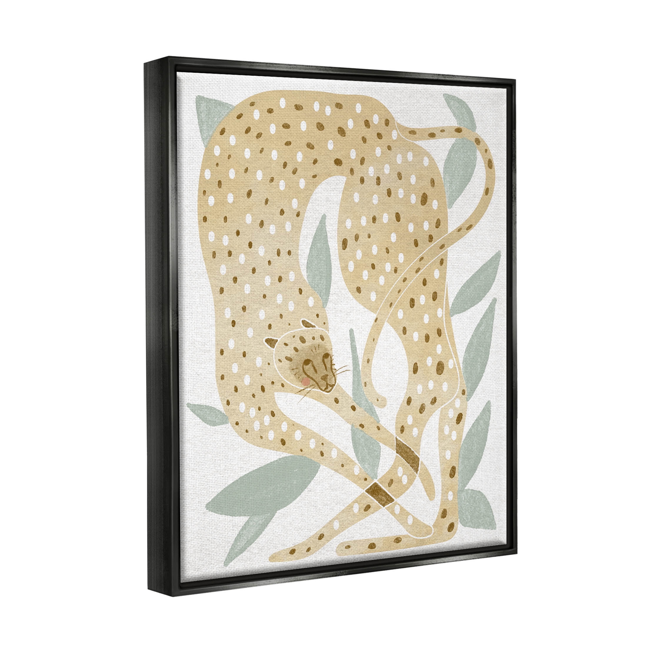 Modern Cheetah Botanical Leaves Animals & Insects Graphic Art Jet Black Framed Art Print Wall Art