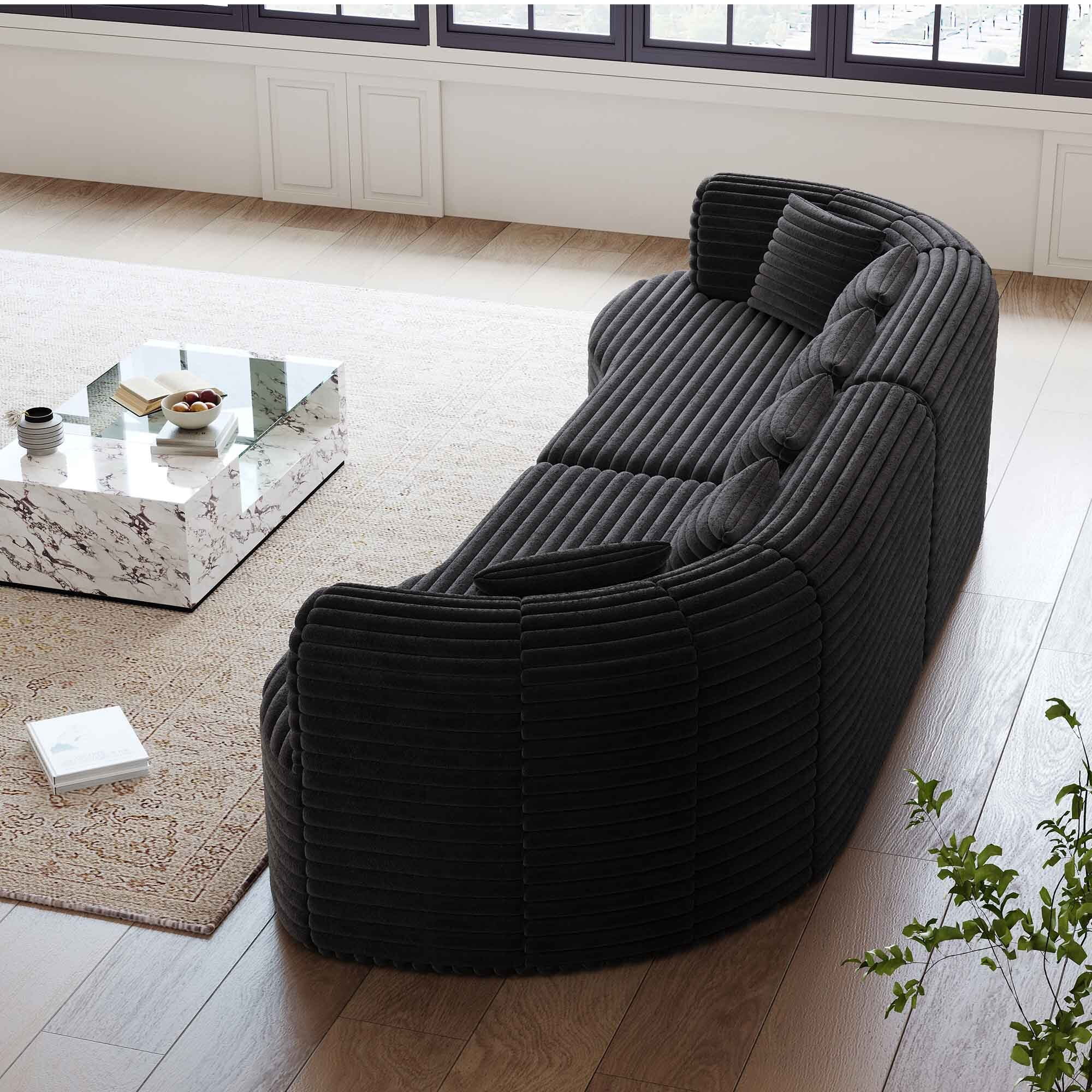 Lunale 106" Oversized Curved Sofa, Modern Boneless Cloud Couch for Living Room, Black Corduroy