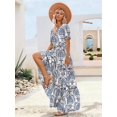 thumbnail image 2 of Summer Casual Bohemian Floral Dresses for Women Puff Short Sleeve Long Maxi Dress with Pockets Blue S, 2 of 5