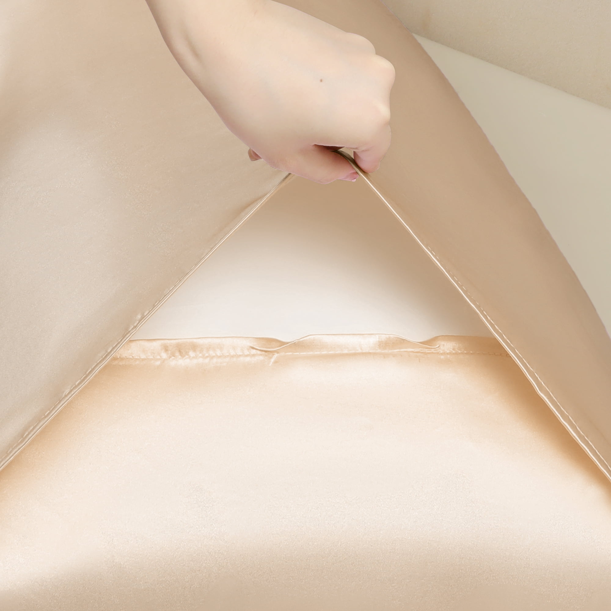 Unique Bargains Satin Pillow Cases Set of 2 Cooling Pillow Covers Khaki