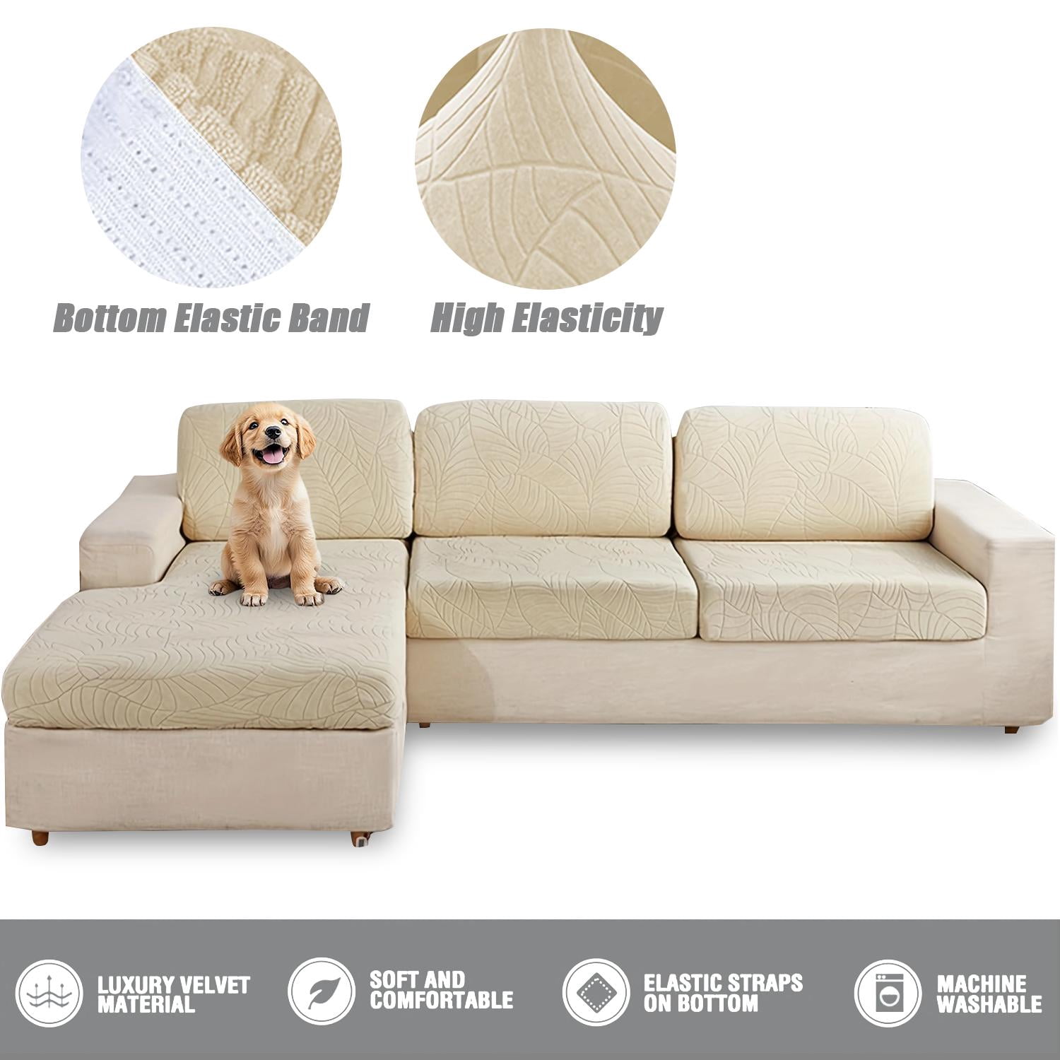 Sofa Cushion Covers High-Elasticity Waterproof Jacquard Sofa Slipcovers Pet-Friendly Furniture Protectors for L-Shaped Sectional Sofa Easy Care