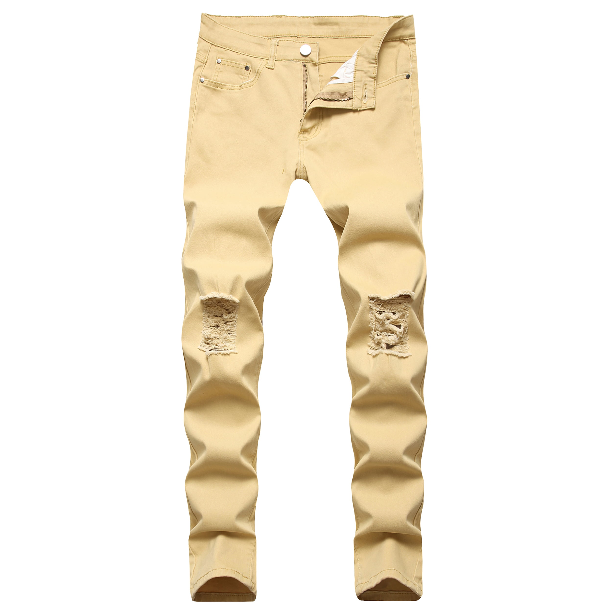 COUTEXYI Men' s Ripped Trousers,Solid Color High Waist Pants Pants for Spring Fall, Green/Khaki/Black/White Walmart.com