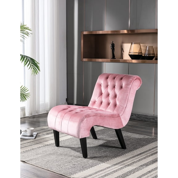Armless Pink Velvet Accent Chair For Relaxation - Living Room Fashionable In Home Sponge Filled