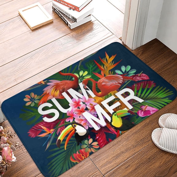 Front Door Mat Indoor Outdoor Outside Entrance - 16*24in Washable Summer Birds And Flowers Thin Bathroom Rugs Fit Under Door, Bath Rugs for Bathroom, Kitchen Rugs Mats for Floor