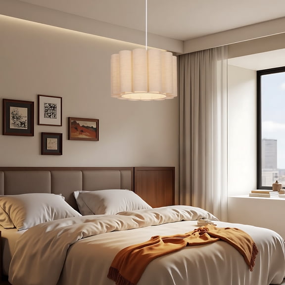 Arturesthome Beige Drum Pendant Light Adjustable Modern Ceiling Light for Home Decor