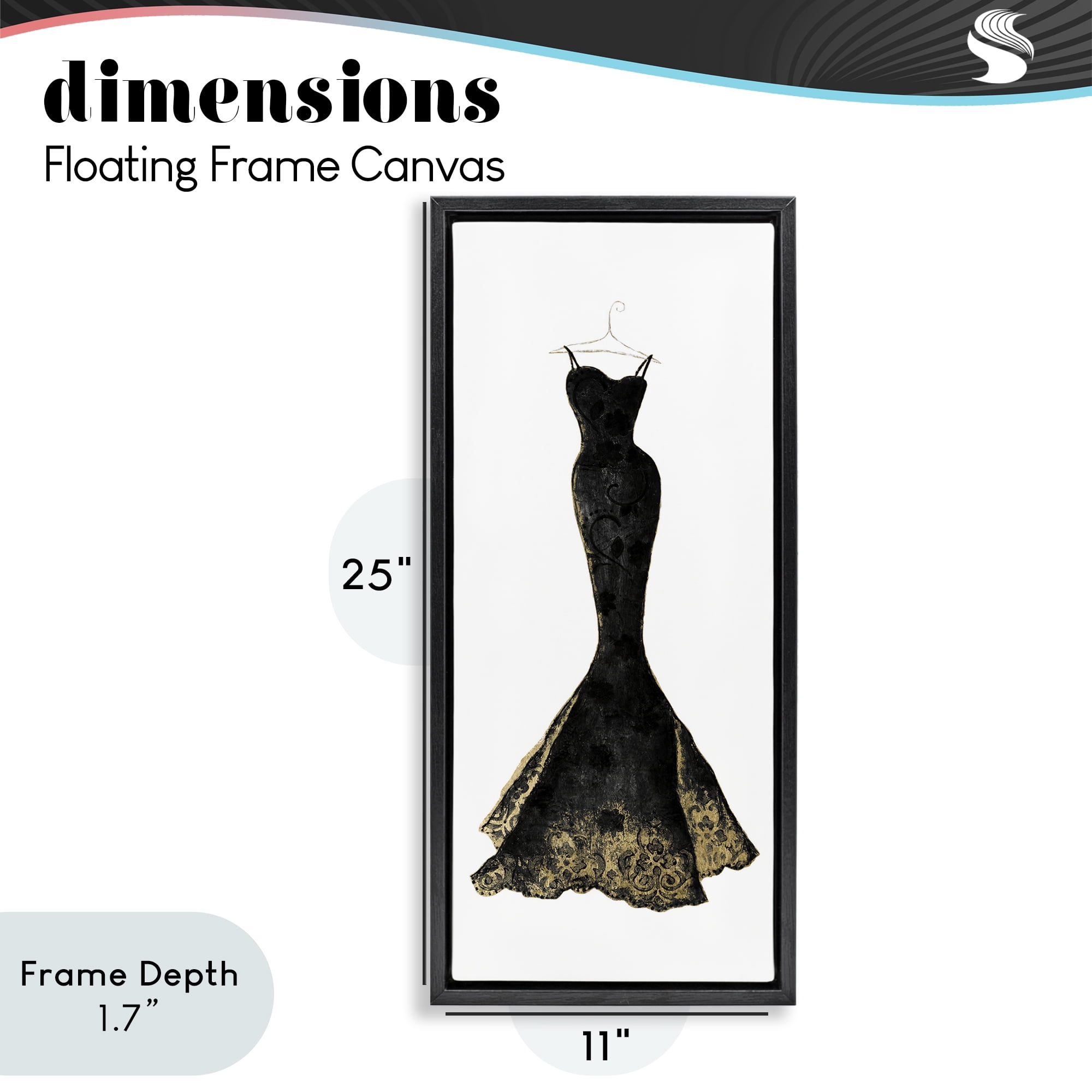 Stupell Industries Gilded Black Evening Gown Black Framed Floater Canvas Wall Art, design by Janet Tava