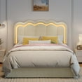 thumbnail image 5 of Amolife Queen Size LED Bed Frame with Drawer, Platform Bed with Velvet Upholstered Adjustable Wavy Headboard, Cream, 5 of 11