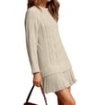 thumbnail image 1 of Robe Chandail en Tricot Torsadé pour Femmes, Col Ras du Cou, Manches Longues, Mini-Robe Plissée, Style Deux-en-un, Robe Patchwork, Blanc Laiteux, S, 1 of 7