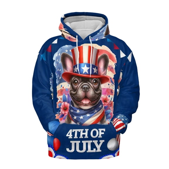 Patriotic French Bulldog Celebrates 4th of July All Over Print 3D Hoodie Unisex Merch Hoodies Dog Lover Gifts - 02009