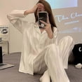 thumbnail image 2 of 2 Piece Set Pajamas for Women, Satin Silk Stripe Sleepwear, Spring Autumn, Female, Long Sleeve, Loose, Luxury, Pyjama, Women's Home Suit, 2 of 4