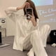 thumbnail image 2 of 2 Piece Set Pajamas for Women, Satin Silk Stripe Sleepwear, Spring Autumn, Female, Long Sleeve, Loose, Luxury, Pyjama, Women's Home Suit, 2 of 4