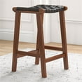 thumbnail image 3 of Phuket Mid Century Modern Saddle Genuine Leather Counter Stool in Black, 3 of 6