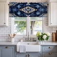 thumbnail image 2 of Retro Abstract Blue Geometric Window Valance Curtain Floral Ethnic Style Rod Pocket Short Curtain for Living Room, Bedroom & Kitchen Window Decor 42x12in, 2 of 8