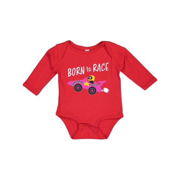 Inktastic Born to Race- Pink Race Car Boys or Girls Long Sleeve Baby Bodysuit