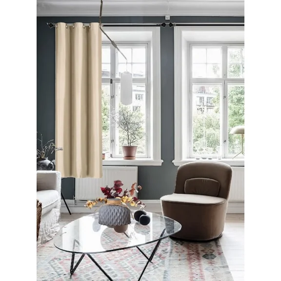 Gorgeous Home Linen (#32) Hotel Quality Silver Grommet Taupe Tan Faux Silk Blackout Heavy Thick Window 63" Length 1-Panel