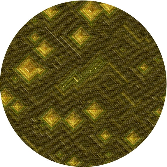 Ahgly Company Indoor Round Patterned Dark Yellow Green Area Rugs, 3' Round