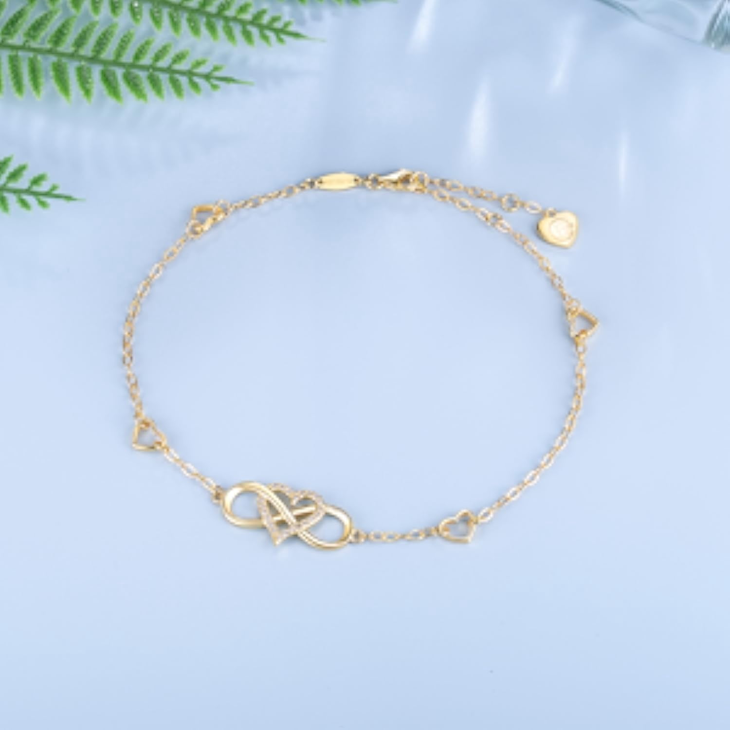 Women's Anklet, 925 Sterling Silver, Infinite Heart Anklet, Cubic Zirconia Rose Gold, Summer Beach Fashion Anklet, Summer Vacation Jewelry Gift